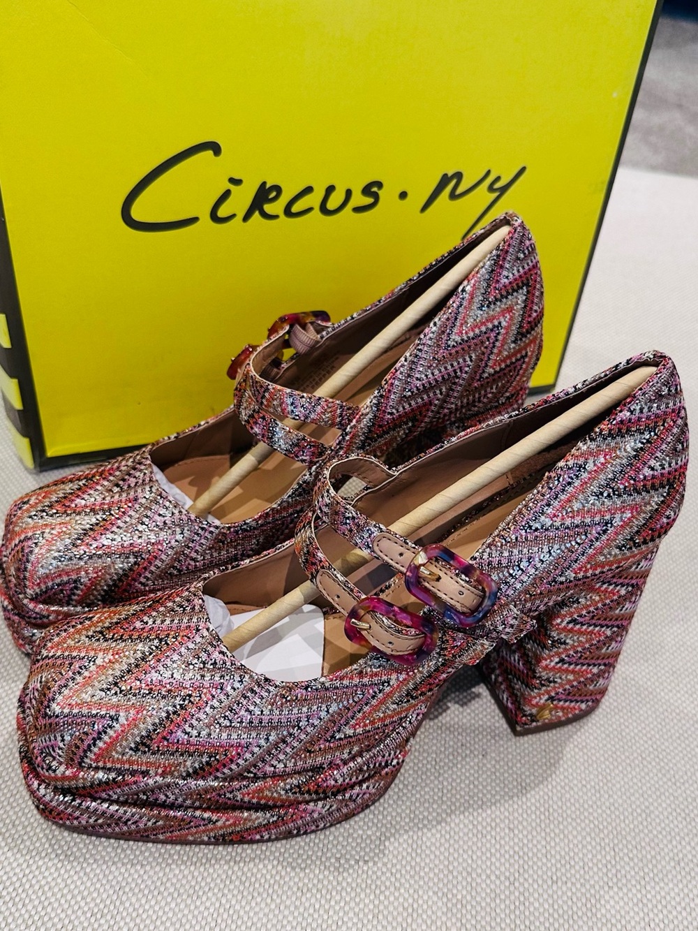 CIRCUS NY by SAM EDELMAN size 8 Amber Striped Pepper Retro Pumps retail $100 NEW